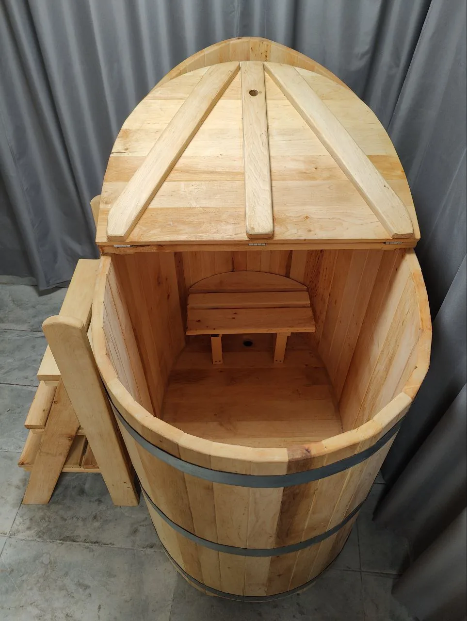 Open CP-2 wooden tub with the inner bench visible